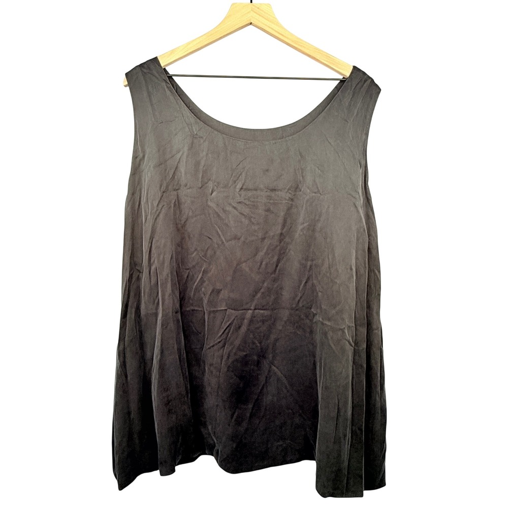 Dana Buchman Tank Top Women XL Black Silk Sleeveless Scoop Neck Blouse Matte